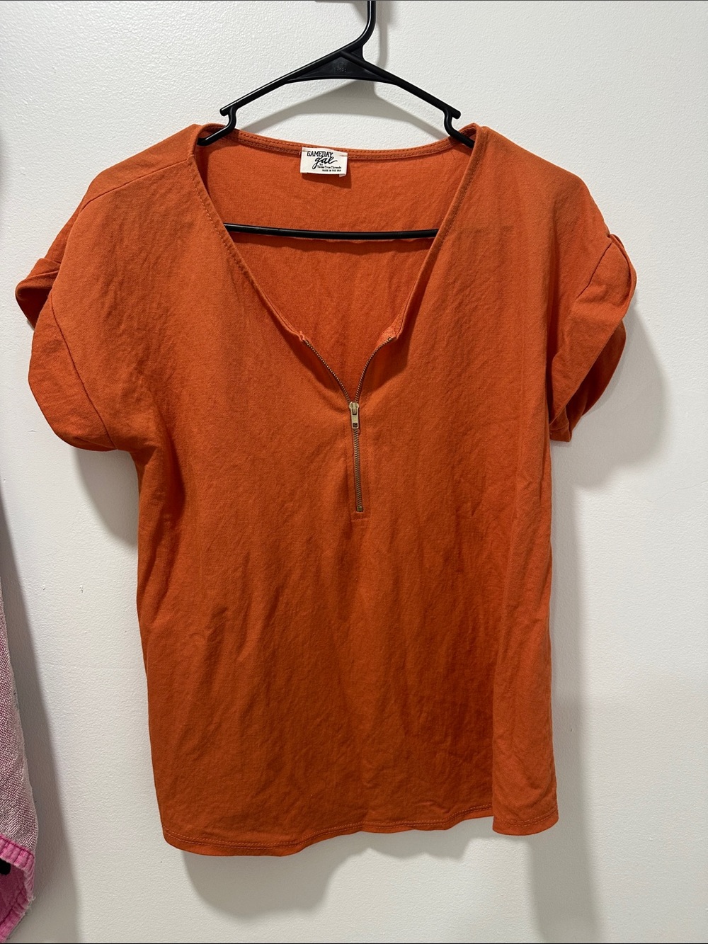 Half-Zip Short Sleeve Top in Rust Orange